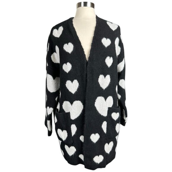 Maeve Anthropologie Sweater Womens XS Cardigan hearts black white open casual - Picture 4 of 15
